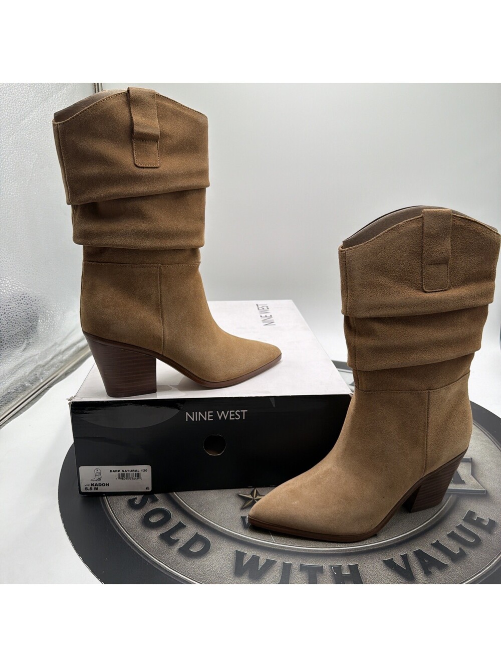 Nine West Kadon Pointed Toe Mid-Calf Dark Natural 120 Size 5.5 M